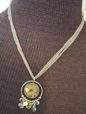Lia Sophia Silvertone Abalone Pendant Necklace On Five Strand Chain
